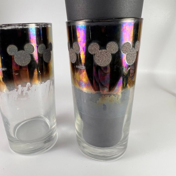 Walt Disney World Mickey Mouse Logo Silver Fade Chrome Drinking Glass Lot of 2 - Picture 15 of 16